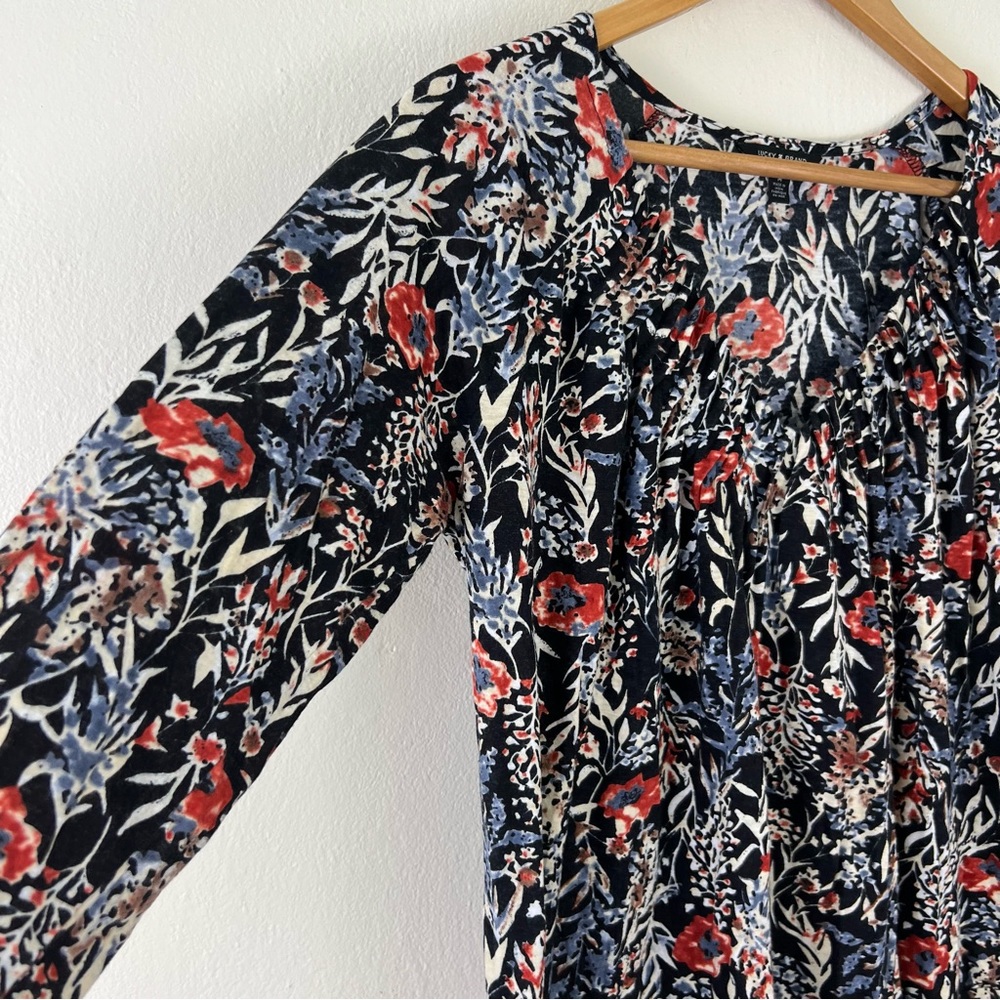 Lucky Brand Modal/Cotton Blend Elastic Pleated Front Floral Printed Boho Top - Picture 2 of 13
